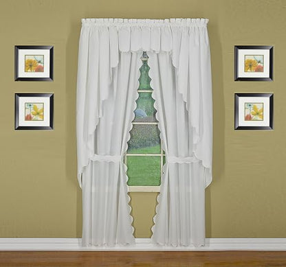 Today's Curtain, Orleans Scallop Curtain, White 84" Panel Pair and Tieback,4-Piece-Set, 60" W x 84" L, White - color: White, size: 60"W x 84"L (Pack of 1)