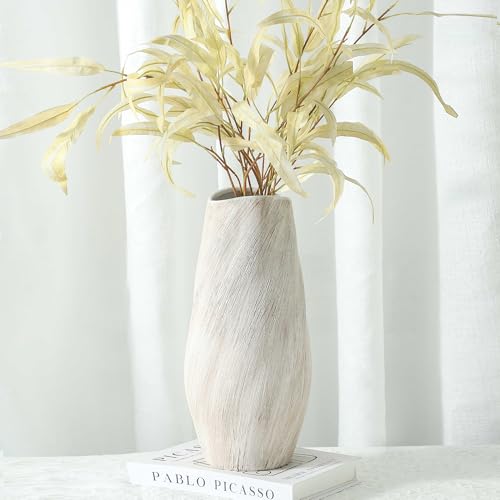 ALMA 14" Tall White Flower Vase, Large Modern Ceramic Vase for Home Decor - color: Tapered-white