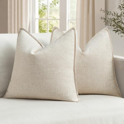 MIULEE Thick Textured Euro Sham Throw Pillow Covers 24x24 in Natural Beige - color: Natural Beige, size: 24" x 24" (Pack of 2)