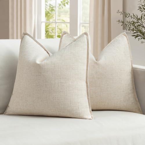 MIULEE Thick Textured Euro Sham Throw Pillow Covers 26x26 in Natural Beige - color: Natural Beige, size: 26" x 26" (Pack of 2)