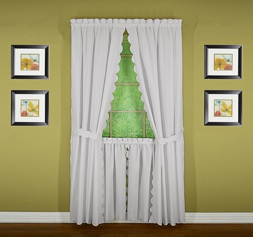 Today's Curtain, Orleans Scallop Curtain, White 36" Tier Pair and Tieback, 60" W x 36" L, White - color: White, size: 60"W x 36"L (Pack of 1)