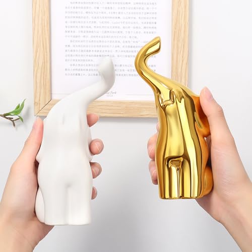 QINJIEJIE Golden Elephant Statue Figurines Loving Elephant Gift for Couples - color: Golden & White