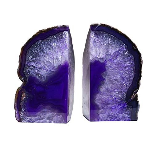 AMOYSTONE Purple Agate Bookends, Sturdy Crystal Book Ends for Study Shelf - color: Purple, size: 5-6 Pounds