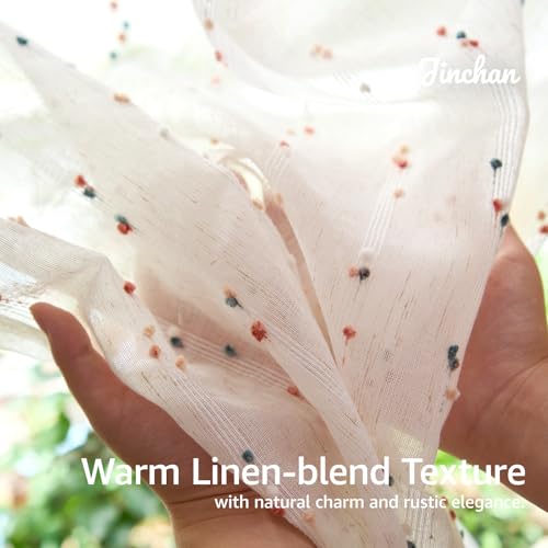 jinchan Colorful Pom Pom Voile Kitchen Tier Curtains 24 Inches 2 Panels - color: Dottie Blush Meadow, size: 26"W x 24"L (Pack of 2)
