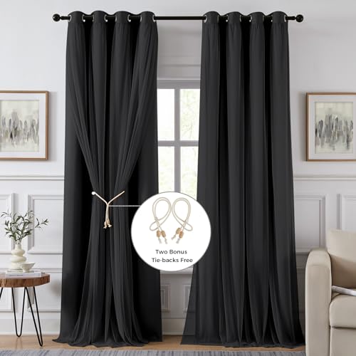 100% Blackout Curtains for Bedroom, Double Layer Black 96" L - color: Black, size: 52"W x 96"L (Pack of 2)