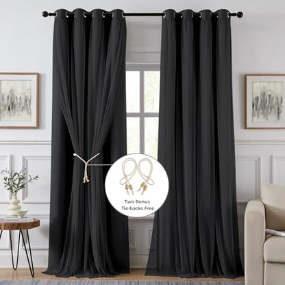 100% Blackout Curtains for Bedroom, Double Layer Black 96" L - color: Black, size: 52"W x 96"L (Pack of 2)