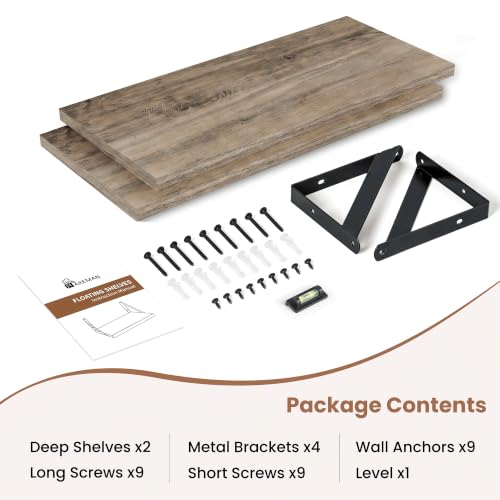 Axeman 18 Inch Floating Shelves, 8 Inch Deep Grey Wall Shelves Set of 2 - color: Grey, size: 18 Inch