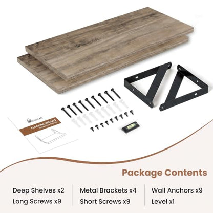 Axeman 18 Inch Floating Shelves, 8 Inch Deep Grey Wall Shelves Set of 2 - color: Grey, size: 18 Inch