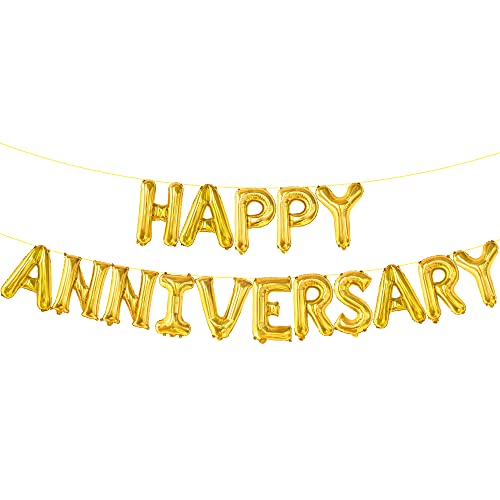 KatchOn Gold Happy Anniversary Balloons 16 Inch, Anniversary Decorations - style: Gold