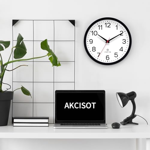 AKCISOT 12 Inch Wall Clock, Silent Battery Operated Analog Clock, Black - color: Atomic Black, size: 12 Inch