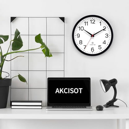 AKCISOT 12 Inch Wall Clock, Silent Battery Operated Analog Clock, Black - color: Atomic Black, size: 12 Inch