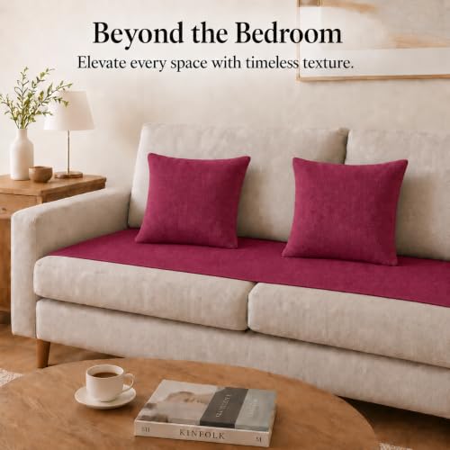 Solid Bed Runner Set,2 Pillow Covers,Burgundy,82.7x19.7in - color: Burgundy, size: Full/Queen