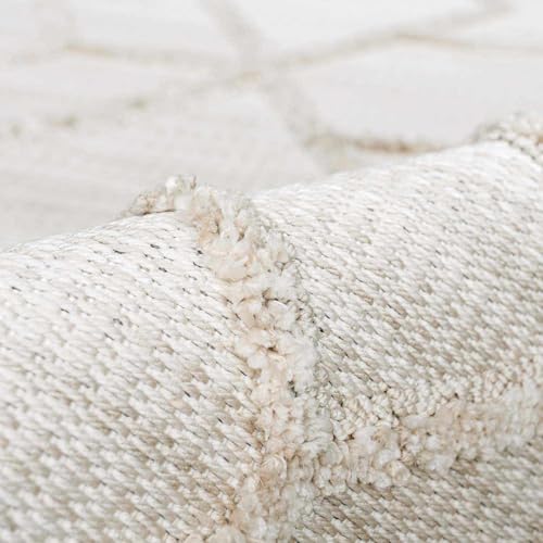 Hauteloom Hive Farmhouse Living Room Bedroom Modern Moroccan Trellis Area Rug - Soft Shaggy High Low Carpet - High Pile - Bohemian, Boho - Gray, Brown, Beige, Cream - 5'3" x 7' - color: Cream, Beige, Light Gray / Malilinao, size: 5'3" x 6'11" (Rectangular