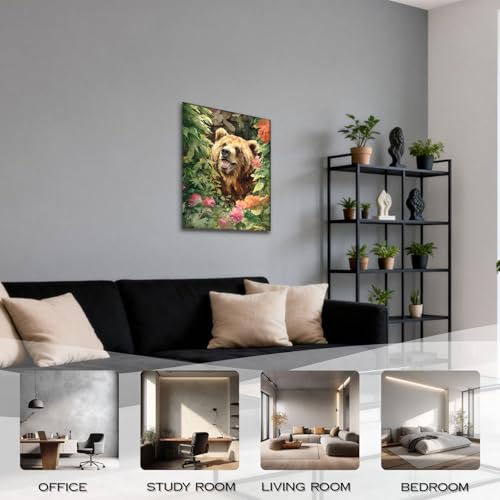 Halioyo Brown Bear Canvas Wall Art, Floral Bear Painting Print(12x16 in) - color: Painting-10, size: 16"L x 12"W