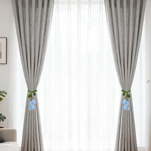2 Pack Boho Handmade Flower Curtain Tiebacks Curtain Holdbacks - No Drill Rope Curtain Holder, Drapery Holdback Decorative Pull Backs for Nursery & Bedroom Decor (2, Blue Lily of The Valley) - color: Blue Lily of the Valley