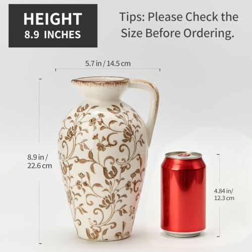 8.9 Inch Vintage Brown Chinoiserie Floral Vase, Antique Rustic Ceramic Vase for Home Decor, Living Room, Bookshelf, Office, Entryway, Garden, Chinoiserie Decor, Tuscan Decor - color: Brown Chinoiserie Floral- 8.9"
