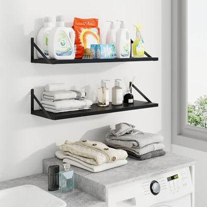 Axeman 30 Inch Floating Shelves, 10 Inch Deep Black Wall Shelves Set of 2 - color: Black, size: 30W x 10D