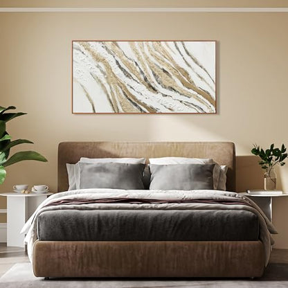 Framed White Gold Textured Abstract Canvas Wall Art For Living Room 20"X40" - color: Gold, size: 40"L x 20"W