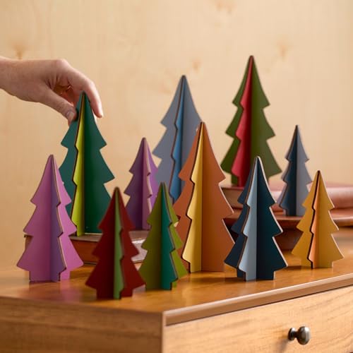 Your Heart's Content Set of 15 Wooden Interlocking Trees, Winter Tabletop Decor, Christmas Mantel, Handcrafted in USA, Sustainable Holiday Décor, Wedding (Assorted Set 15) - color: Assorted Set 15