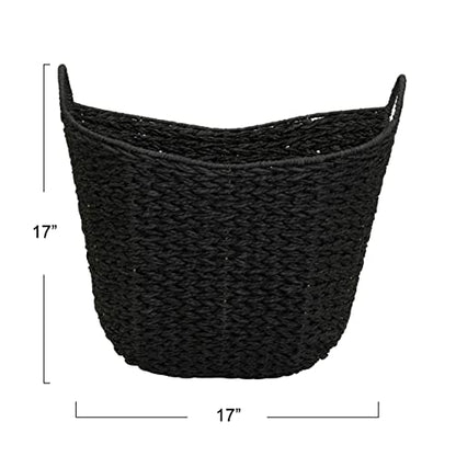 Household Essentials Handwoven Paper Rope Storage Basket with Metal Frame and Handles, Black - color: Black Paper Rope