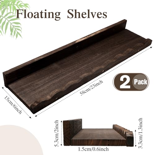 Suzile 2 Pcs Scalloped Floating Wall Shelves,23",Dark Brown - color: Carbonized Brown, size: 23"