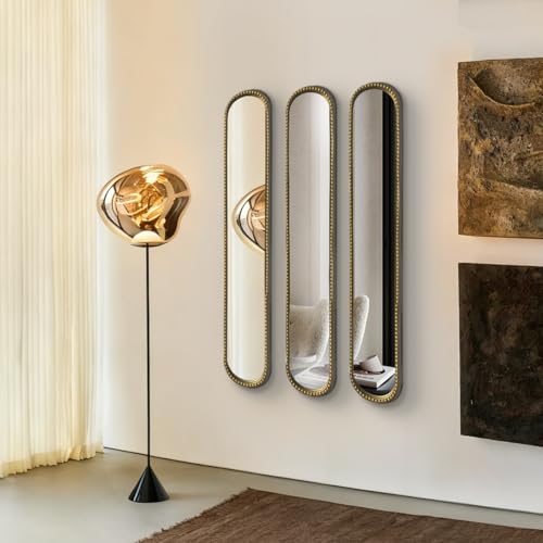 Long Skinny Mirror for Wall,Gold Narrow Oval Mirror for Entryway Bath,Metal Frame with Gold Decor Mirrors,7.9X 44 3-Pack - color: Gold-3pack