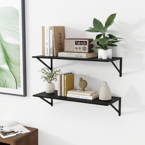 Heimlove 28W x 12D Deep Floating Shelves Set of 2 Black - color: Black With Black Metal Bracket, size: 28Wx12Dx5.8H