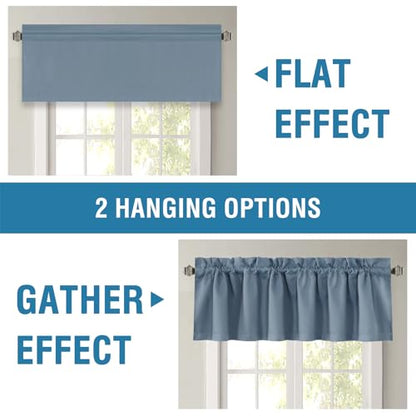 H.VERSAILTEX 100% Blackout Valances for Windows,Short Kitchen Valances and Curtain Set, Privacy Bathroom Tiers for Small Windows, 2 Pairs, 52" x 18", Stone Blue - color: Stone Blue