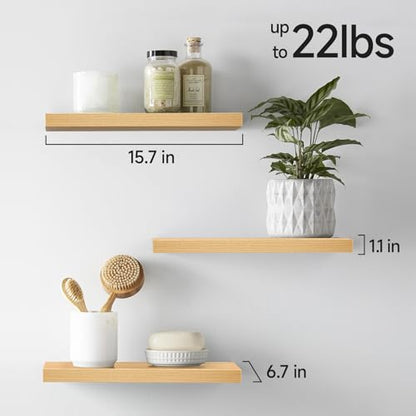 BAYKA Light Oak-Toned Floating Shelves 15.7in, Set of 3, Wall Mounted Shelf - color: G. Oak-toned - Mid-century Revival Style, size: 15.7inches