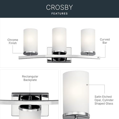 Kichler Crosby 3-Light Bathroom Vanity Light, Chrome - color: Chrome, size: 3 Light, style: Satin Etched Cased Opal Glass