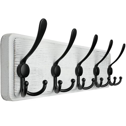 WEBI Coat Rack Wall Mount,Coat Hooks Wall Mounted,16" Hole to Hole,Coat Hanger Wall,Wood Hook Rack Rail,5 Triple Hooks for Hanging Coats,Jacket,Clothes,Farmhouse,Black/White - color: White, size: 5 Hooks