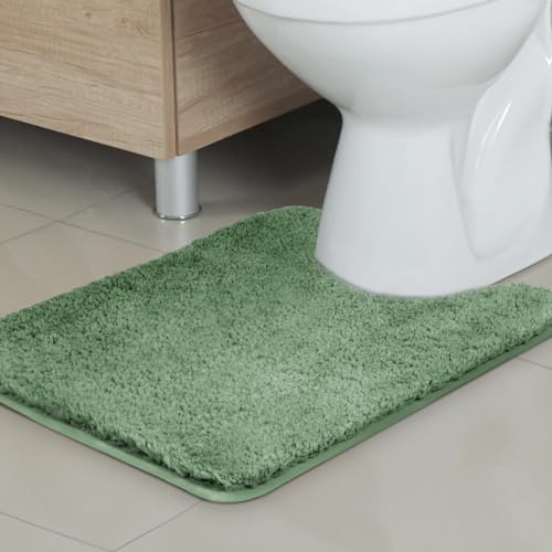 TECHMILLY U Shaped Super Soft Shaggy Bathroom Rugs, Absorbent Thick Non Slip Microfiber Toilet Rugs, Quick Dry Machine Washable Bath Mat for Bathroom Floor, Bathtub and Shower 24"x20" Green - color: Sage, size: U-Shaped 20" x 24"