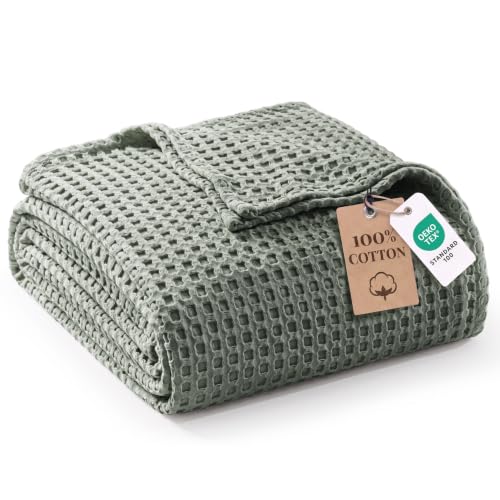 Exclusivo Mezcla 100% Cotton Blanket King Size for Bed, Celadon - color: Celadon, size: King (104" x 90")