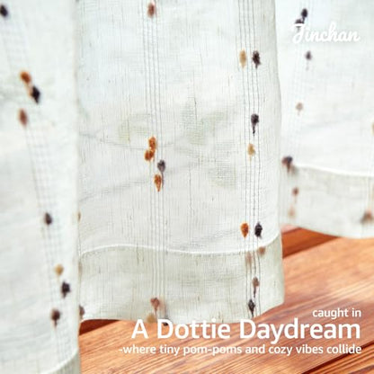 jinchan Brown Pom Pom Voile Kitchen Tier Curtains 24 Inches 2 Panels - color: Dottie Amber Bloom, size: 26"W x 24"L (Pack of 2)