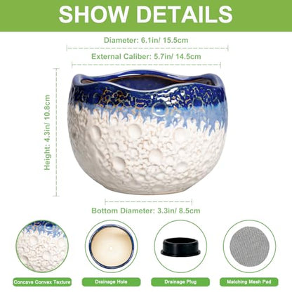 Ceramic Plant Pots, 6 Inch Orchid Pot with Drainage, Beige-Blue - color: Beige-blue, size: 6.2 Inch
