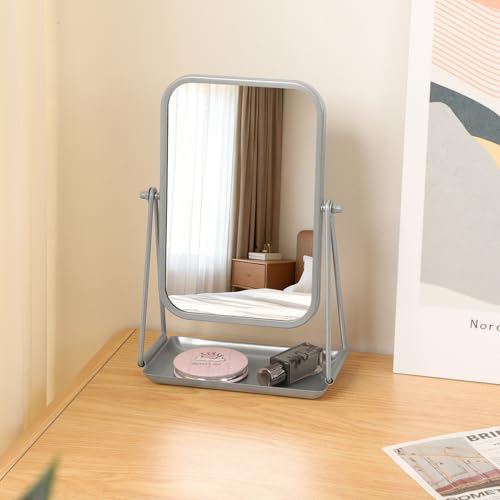 Small Desk Mirror with Storage Tray Tabletop Vanity Mirror Silver - color: Rectangular-silver
