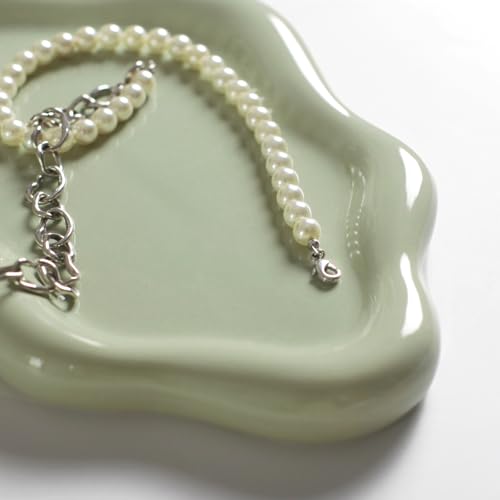 Jewelry Dish Trinket Tray for Women, Ring Dish Holder, Unique Cloud Shape Ceramic Plate Cute Things Vanity Aesthetic Room Decor Mother's Day Birthday (Mint Green) - color: Mint Green