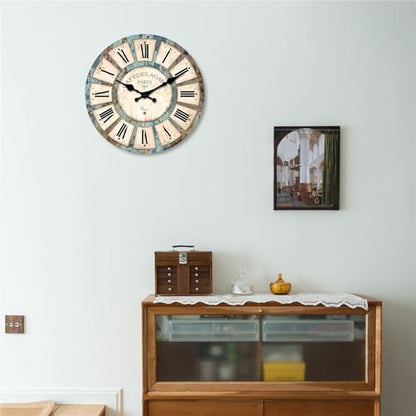 Rustic Wood Silent Wall Clocks Battery Operated 12 Inch - color: Blue1, size: 12 Inch