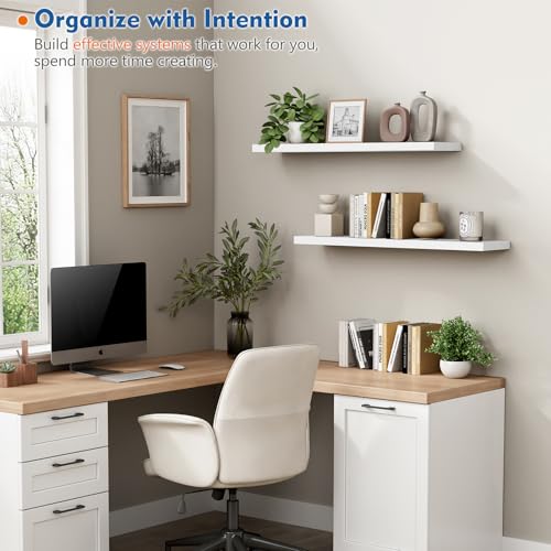 Harwaya White Floating Shelves 36 Inch Long, Large Wall Shelf for Bedroom - color: White, size: 36 x 8 Inch