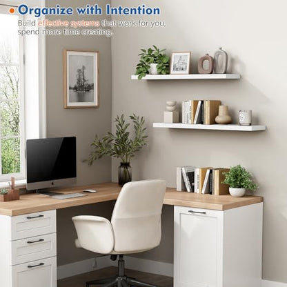 Harwaya White Floating Shelves 36 Inch Long, Large Wall Shelf for Bedroom - color: White, size: 36 x 8 Inch