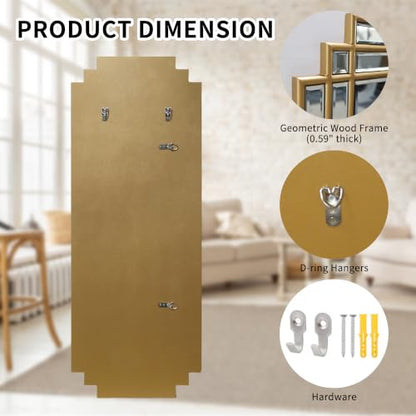 42"x16" Rectangle Beveled Wall Mirror with Black Geometric Frame - color: Gold, size: 42"L x 16"W