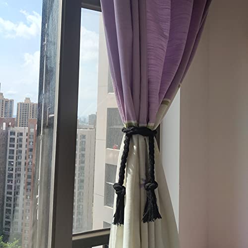 4 Pack Curtain Ties, Outdoor Curtain Tiebacks Rope for Patio Gazebo Pergola Cabana, Natural Cotton Curtain Holders, Village Rural Rustic Farmhouse Curtain Holdbacks for Drapery, Black - color: Black Rope 4 Pack