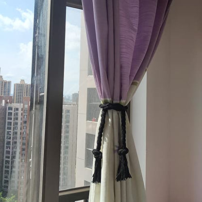 8 Pack Curtain Ties Rope, Outdoor Curtain Tiebacks for Patio Gazebo Pergola Cabana, Natural Cotton Curtain Holders, Village Rural Rustic Farmhouse Curtain Holdbacks for Drapery, Black - color: Black Rope 8 Pack