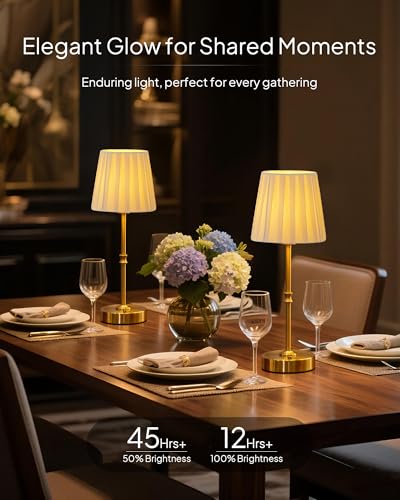 EppieBasic Cordless Table Lamp Rechargeable: Fast Charging & Long Lasting - 2700K Warm Light Small Vintage Gold Lamps -Bedside Dinning Living Room Bedroom - Pleated Shade - color: Bronze+Pleated Lampshade-1