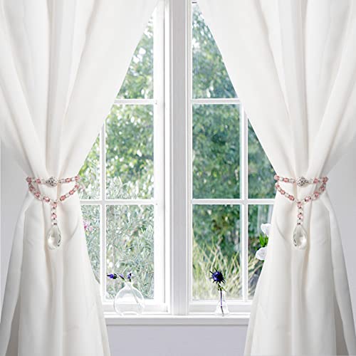 SUQ I OME Luxury Crystal Beaded Magnetic Curtain Tieback, Pink - color: Pink