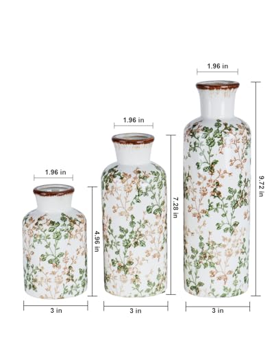 Brown and Green Ceramic Vase Set of 3, Vintage Botanical Vases for Decor - color: Green & Brown01