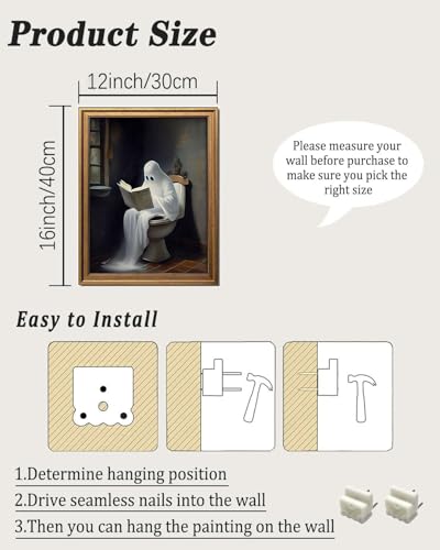 Vintage Halloween Ghost on Toilet Reading Book Gold Framed Wall Art 12x16In - color: Ghost, size: 16"L x 12"W