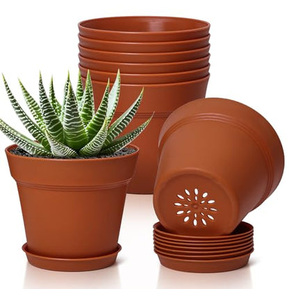 T4U Terracotta Pots for Plants 5 Inch with Saucer, Clay Flower Pot 8 Pack - color: Terracotta, size: 5 inch