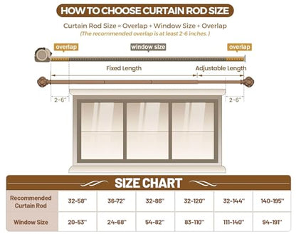KAMANINA Bronze Curtain Rod 32 to 58 Inch, Adjustable Single Drapery Rods - color: Bronze, size: 32-58"