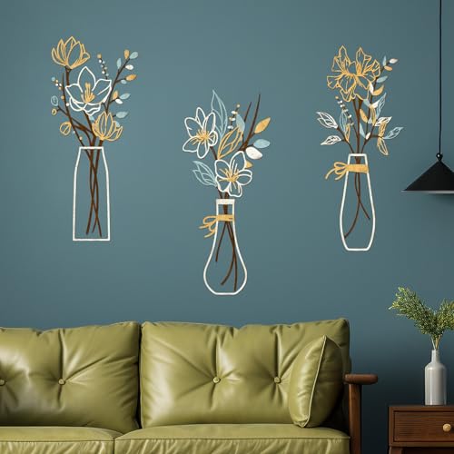 Zzbakress 3 Pieces Metal Flowers Wall Art for Bathroom (Beige Gold) - color: Beige Gold